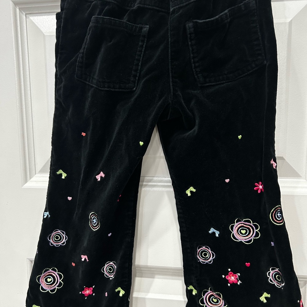 VINTAGE 100% Cotton Tablots Kids Velvet Black Floral Embroidery Pants 90’s - Picture 6 of 7